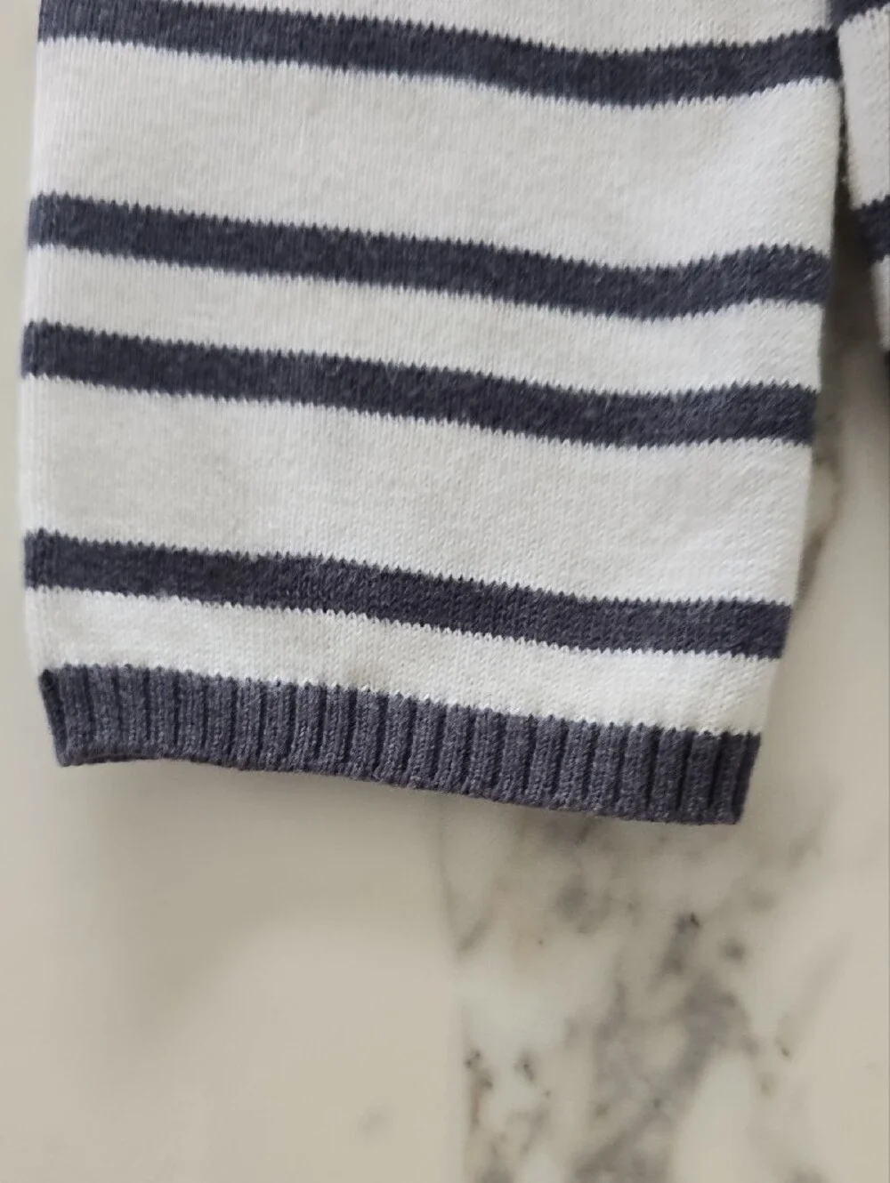 Burberry White Navy Striped Zip Cardigan with Orange Stripe
